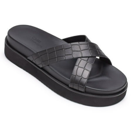 

CMR CHAMARIPA Height Increasing Slippers Elevator Slippers - Black Leather Slippers For Men - Outdoor Indoor Height Increasing Slippers 5CM/1.95 Inches