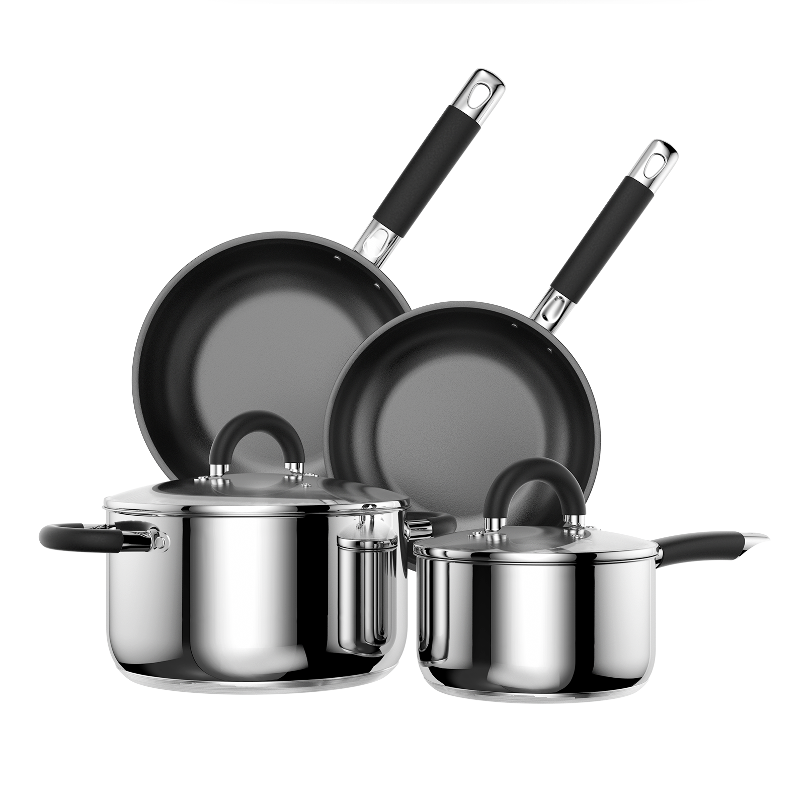 5 Ply Base Pots and Pans Set, 18/8 Stainless Steel Cookware Set of 6, Non Stick Frying Pans, Dishwasher Safe