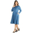 thumbnail image 2 of 24/7 Women's Plus Size Comfort Apparel Long Sleeve Fit and Flare Plus Size Midi Dress, 2 of 4