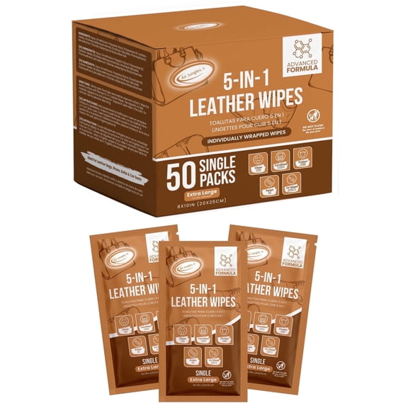 Air Jungles 5in1 Leather Wipes, 8X10 inch singles 50ct
