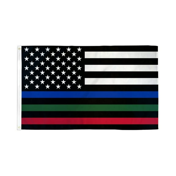 Thin Blue/Green/Red Line USA Flag 2x3ft Poly
