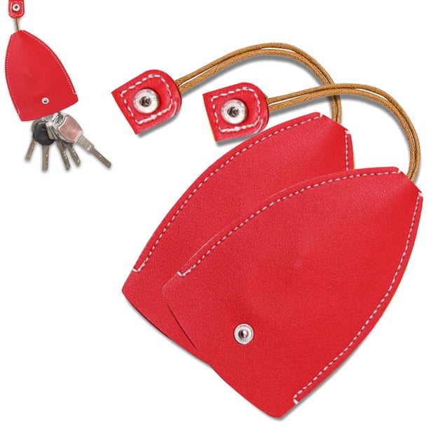 Funda para 2 llaves de coche, gancho para llavero extraíble, bolsa para llaves de control remoto de coche de cuero PU, para la mayoría de los coches (rojo)