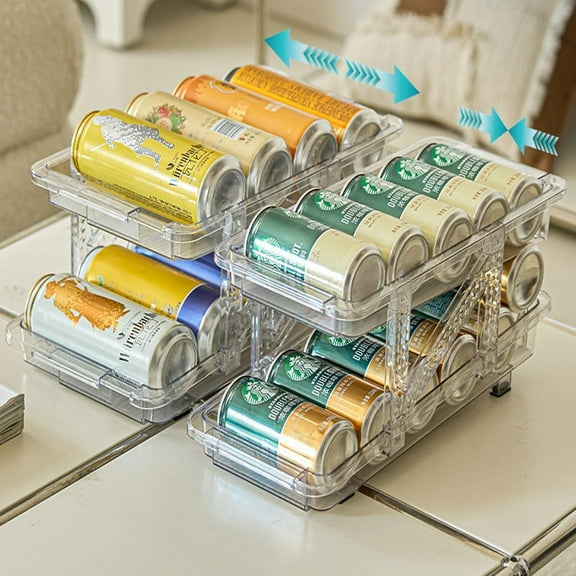 Clear Expandable Soda Can Organizer For Pantry, Stackable Beverage Pop Can Holder Dispenser For Refrigerator, Kitchen Storage Holds 10 Cans