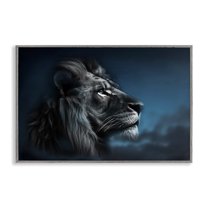 Stupell Industries Intense Gazing Lion Animals & Insects Painting Gray Framed Art Print Wall Art, 24 x 16