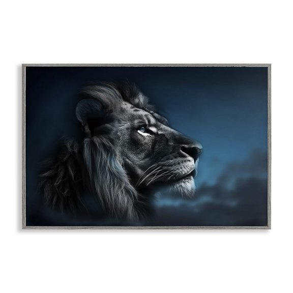 Stupell Industries Intense Gazing Lion Animals & Insects Painting Gray Framed Art Print Wall Art, 24 x 16