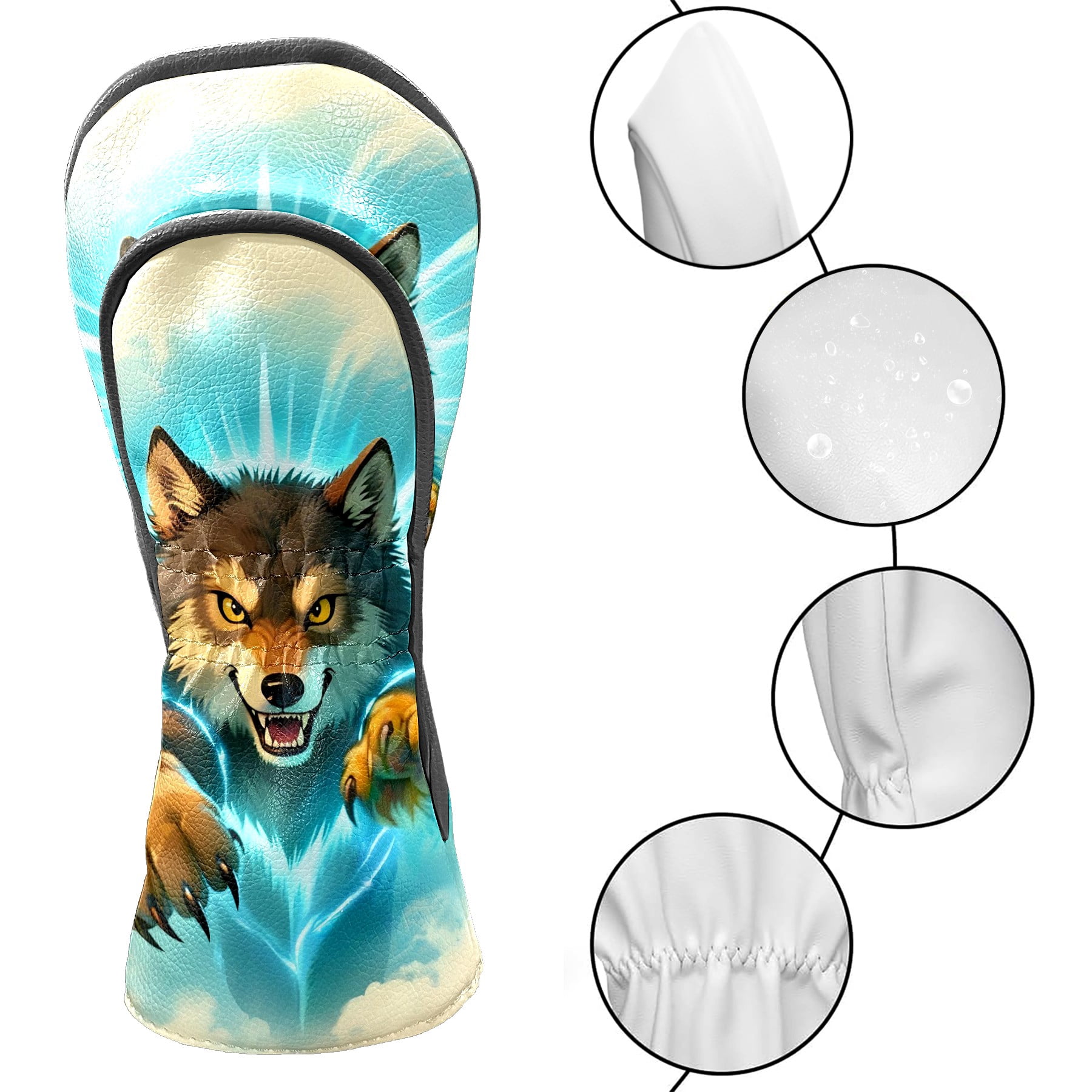 Golf Club Covers, Wolf Premium PU Leather Driver Hybrid Putter Head Covers with Velvet Lining, Waterproof Golf Gifts for Men Women