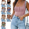 thumbnail image 1 of Blusa corta informal sin mangas con cuello cuadrado y botón frontal para mujer, color rosa, XXL, 1 of 6