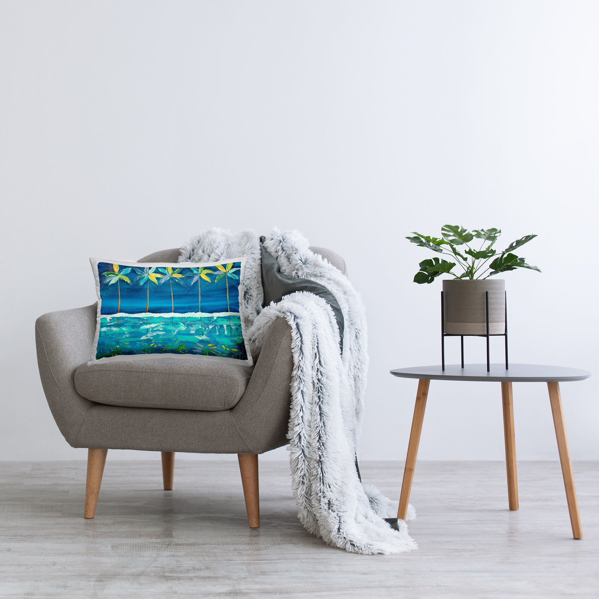 Stupell Industries Green & Blue Palms Decorative Printed Throw Pillow, 14 x 20