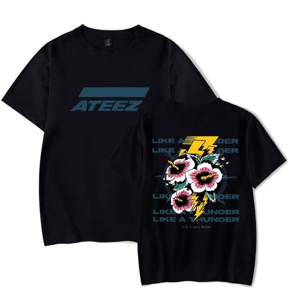 Ateez Thunder Logo T-shirt KPOP Kuwait Fashion Sportswear Unisex T-shirt Retro Casual Short Sleeved T-shirt