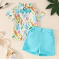 thumbnail image 2 of Toddler Boy Outfit Set with Bow Tie Easter Cartoon Print Button Down Shirt and Pocket Shorts Set for Summer, 2 of 6
