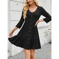 thumbnail image 3 of Fancyglim Dresses for Women V Neck Long Sleeve Button Casual Ruffle Tiered Aline Flowy Dress Black 2XL, 3 of 6