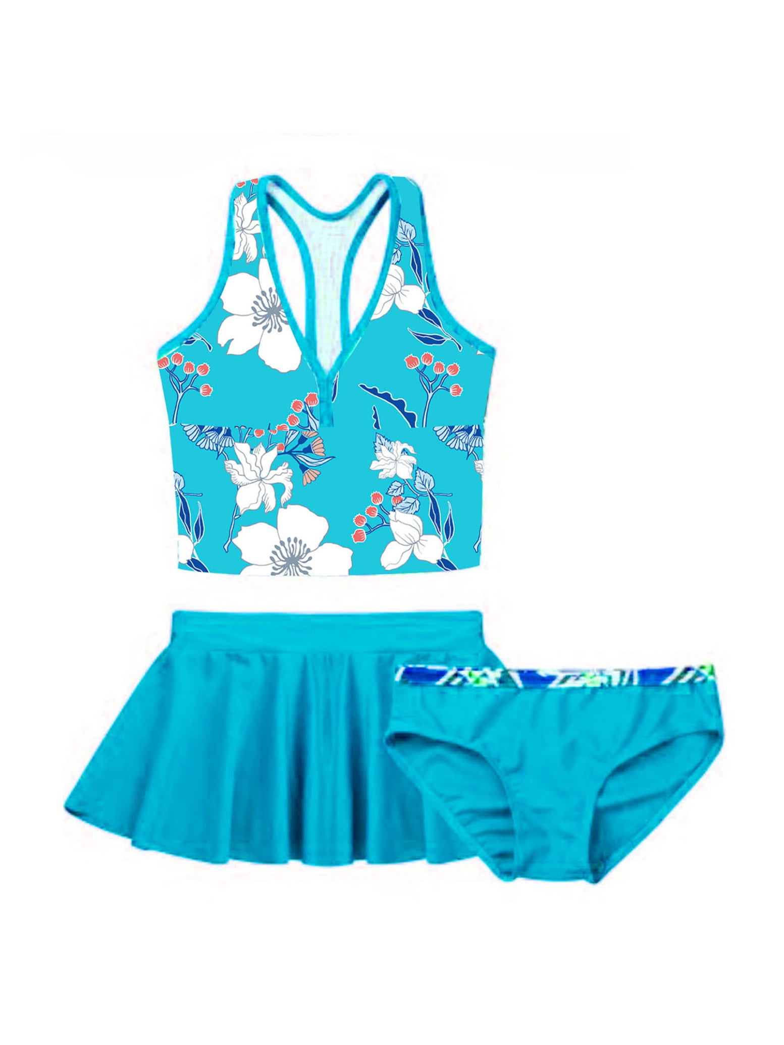 iEFiEL - iEFiEL Girls Floral Tankini Set with Skirt 3pcs Set Swimsuit ...