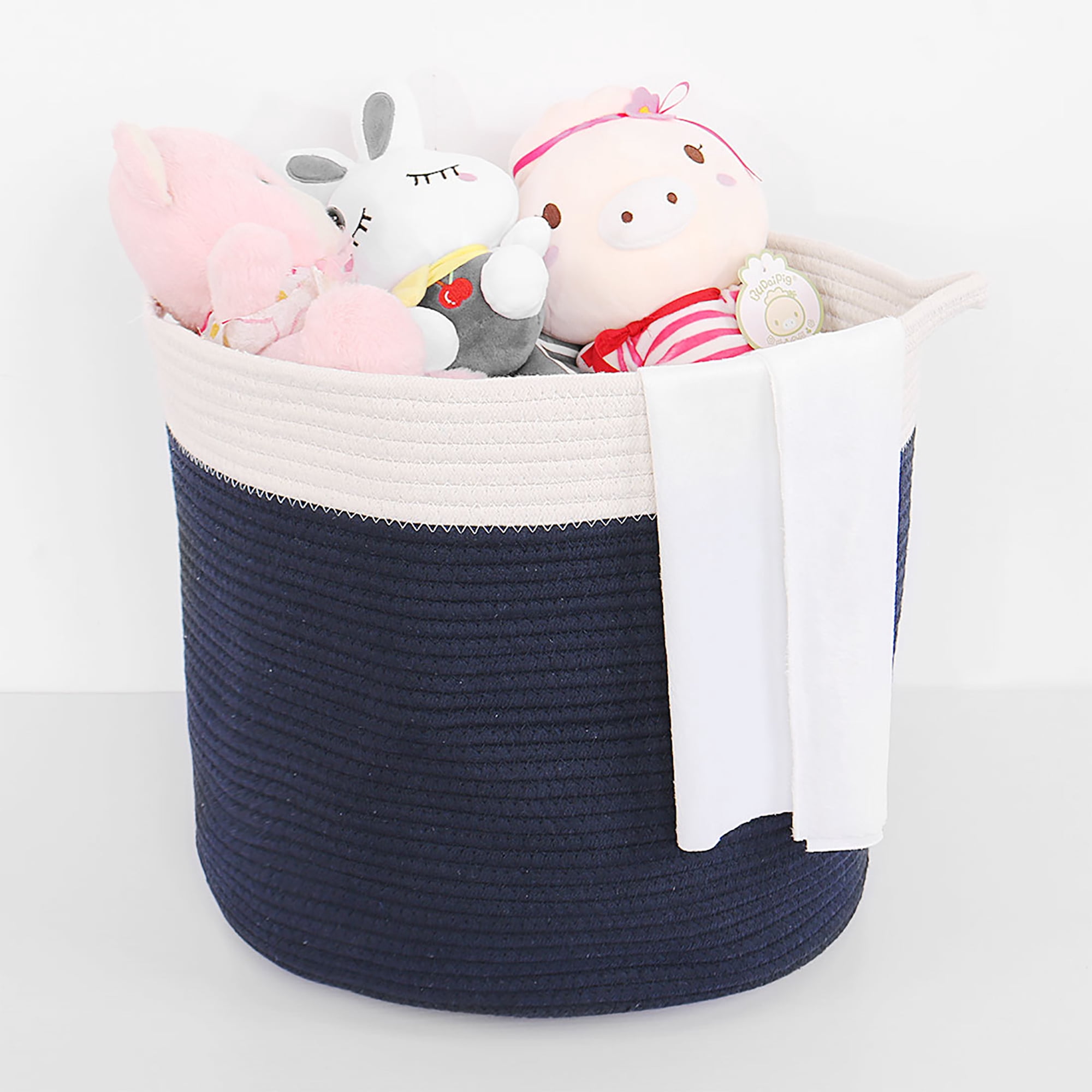 PiccoCasa Cotton Rope Storage Bin Basket Clothes Laundry Organizer(Navy  Blue,Cylindrical 2) - Walmart.com