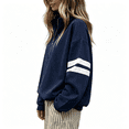 thumbnail image 5 of Sewkxo Women Half Zip Striped Pullover Lapel Zipper Up Long Sleeve Sweatshirts Solid Trendy Loose Fit Casual Quarter Zip Tops,Navy L, 5 of 5