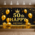 thumbnail image 5 of Black Background Golden Balloon 50th Birthday Banner with Crown Element Party Decoration Backdrop Photography Props Happy Birthday Party Supplies, 5 of 7