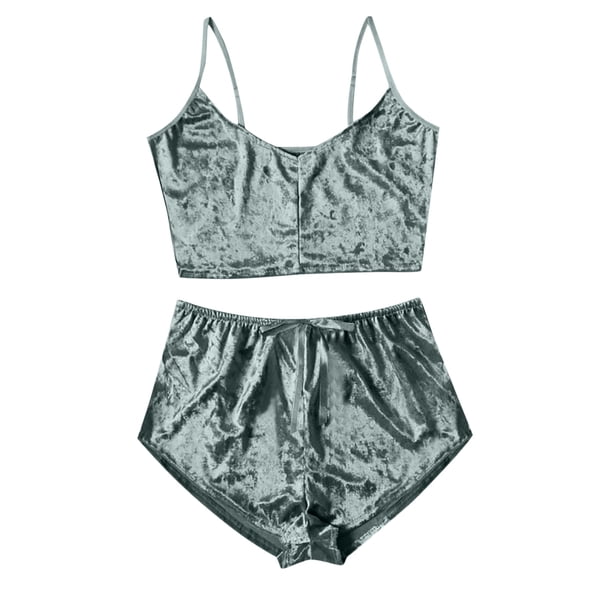 ICHUANYI Clearance Women's Sexy Homewear V-neck Golden Diamond Velvet Sling Set Sexy Lingerie(Gray, L) Ichuanyi Ichuanyi