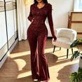 thumbnail image 5 of Womens 2 Piece Outfits Athleisure Sets Ribbed Long Sleeve Zip Up Hoodie and Flare Pants Matching Sets Bodycon Workout Tracksuit Casual Going Out Outfits, 5 of 8