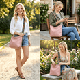 thumbnail image 4 of WANDF Hobo Bag for Women,Chic PU Sling Shoulder Bags with Wide Strap,Retro Commuter Bag with Coin Purse for Ladies,Crossbody Tote Bag Handbag for Work, Shopping,Travel(Pink), 4 of 10