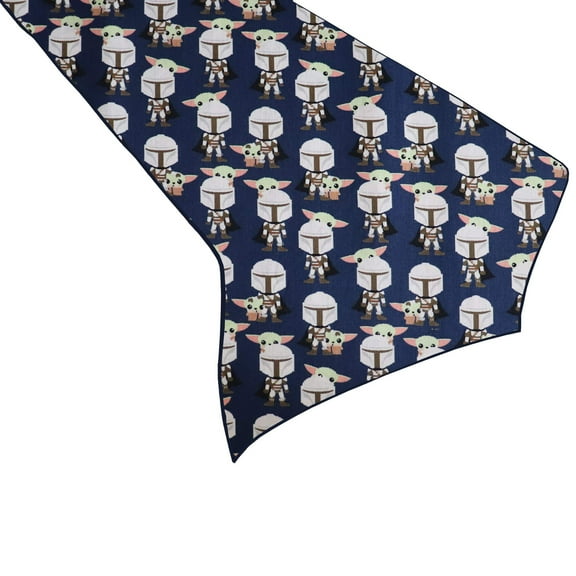 100% Cotton Table Runner Birthday / Event Decoration Star Wars The Mandalorian Mando and Grogu Navy