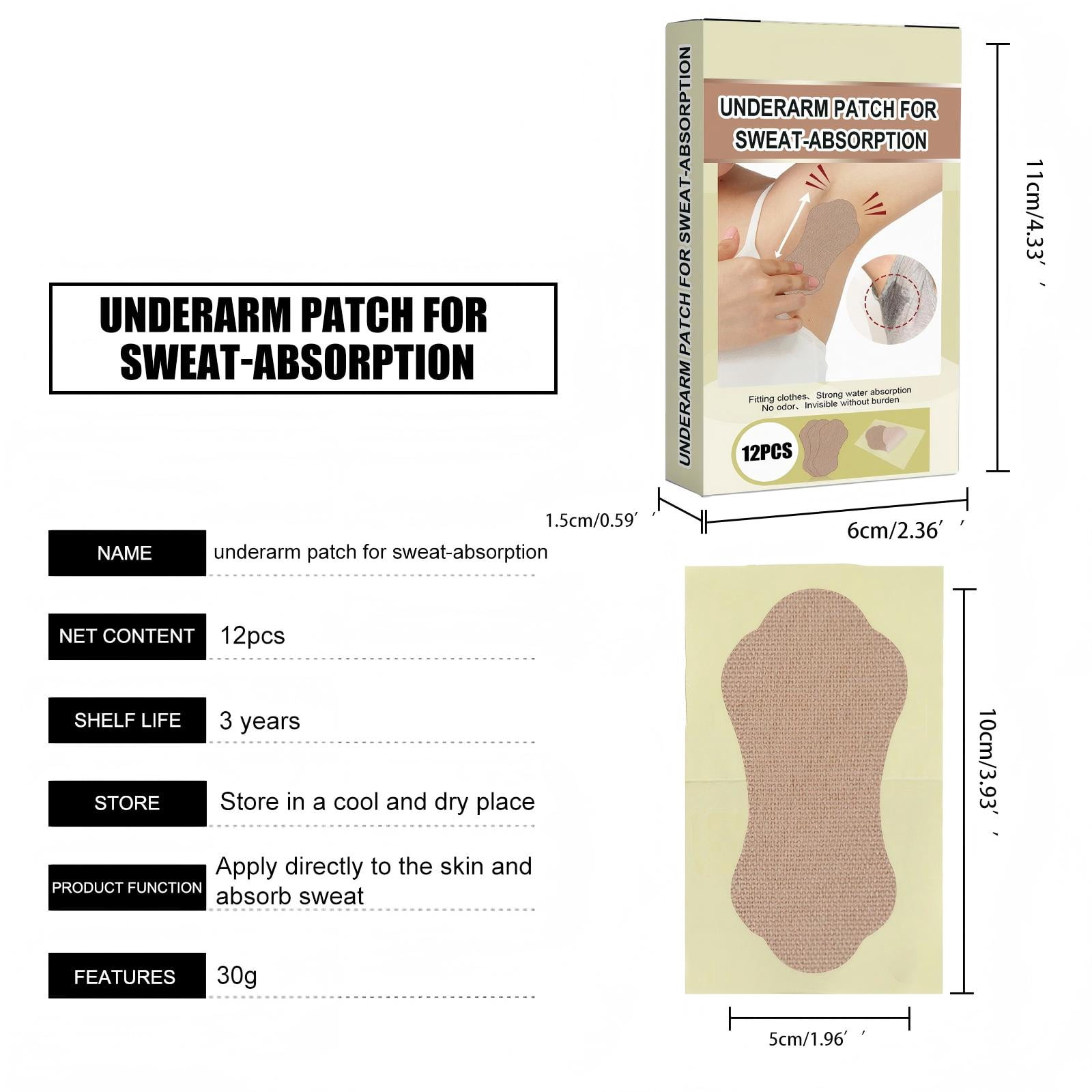 Alvantor Underarm Sweat Pads for Men and Women, Comfortable, Non Visible and Extra Adhesive, Anti-Perspirant Patch Protection, 12pcs