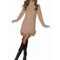 thumbnail image 2 of Womens Long Sleeve Sweater Dress Casual Ribbed Knit Pullover Tassel Fall Short Dresses Khaki XL, 2 of 5