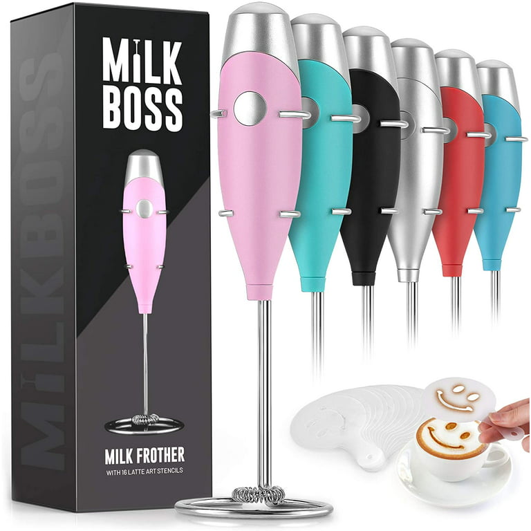 Zulay Kitchen Milk Boss Handheld Milk Frother with 16 Piece Stencils - Rose  Pink