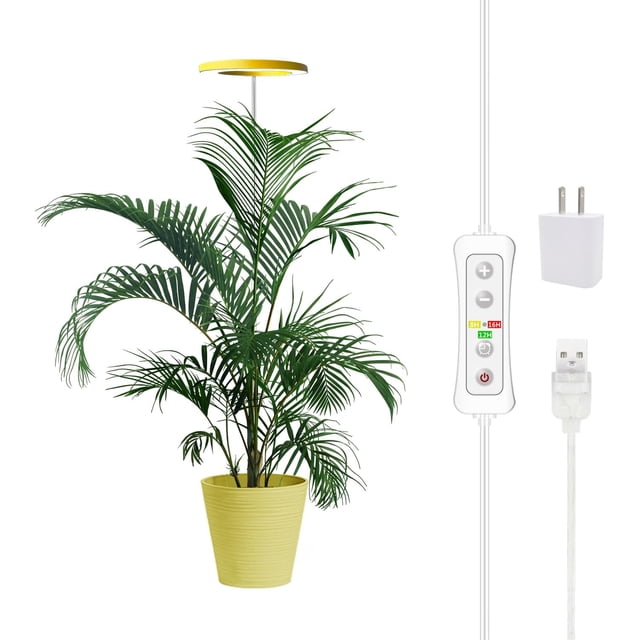 Luz de cultivo de plantas, luz de crecimiento LED yadoker de espectro completo para plantas de interior, altura ajustable, temporizador automático, voltaje seguro bajo de 5 V, idea para luz de plantas
