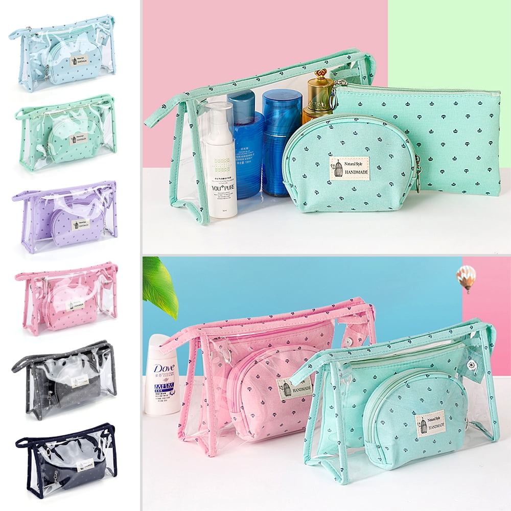3 in 1 Clear Cosmetic Makeup Bags Kit Set, Portable Transparent PVC Vinyl Small Toiletry Travel ...