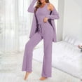 thumbnail image 2 of UAMVSH 3 Piece Ribbed Lounge Sets for Women Knitted Long Sleeve Cardigan Cropped Tank Top and Wide Leg Pants Fall Winter Sets(X-LargePurple), 2 of 7