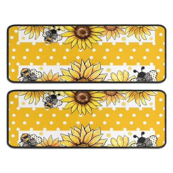 Kitchen Rugs Sets Of 2,Yellow Dot Sunflower Bee Pattern Anti Fatigue Kitchen Mat Rugs Non Slip Washable,Decorative Kitchen Floor Mats for Kitchen,Sink,Laundry,17"x47" 17"x47"