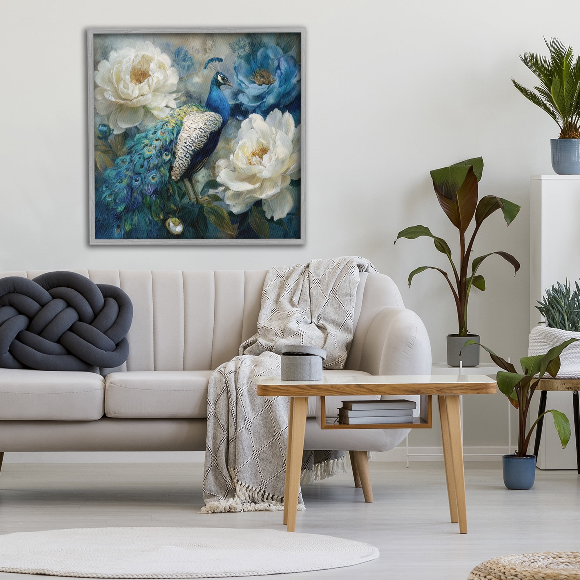 Stupell Industries Pretty Peony Peacock Gray Framed Giclee Art, design by Tina LeCour