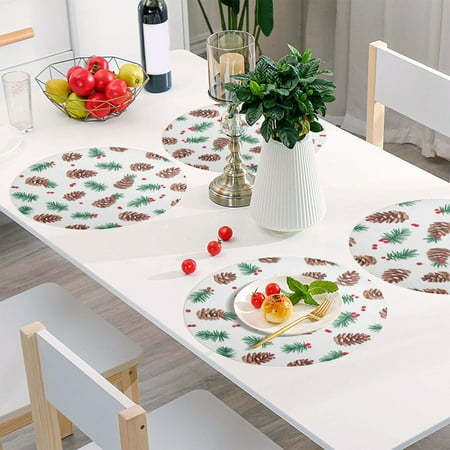 

Round Grid Placemat One Sizex6 Round Placemat PVC Plate Mat，15.4 Inch Non-Slip and Heat Resistant Table Placemat Dining Room Placemat Christmas Pine Cone3