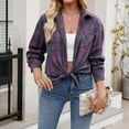 thumbnail image 4 of Zshosam Womens Plus Size Flannel Plaid Shirts Roll Up Long Sleeve Casual Collared Button Down Shirt Loose Blouse Top(Purple,L), 4 of 9