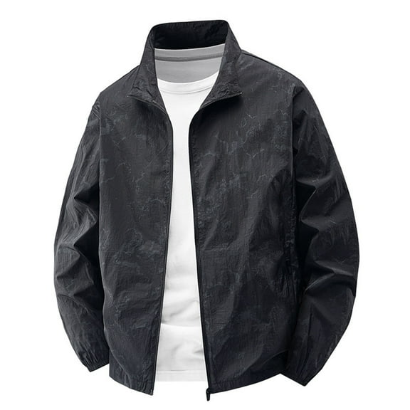 Men's Summer Thin Solid Color Outdoor Loose Plus-Size Sun-Protective Jacket - Waterproof Windbreaker, Black, Size L