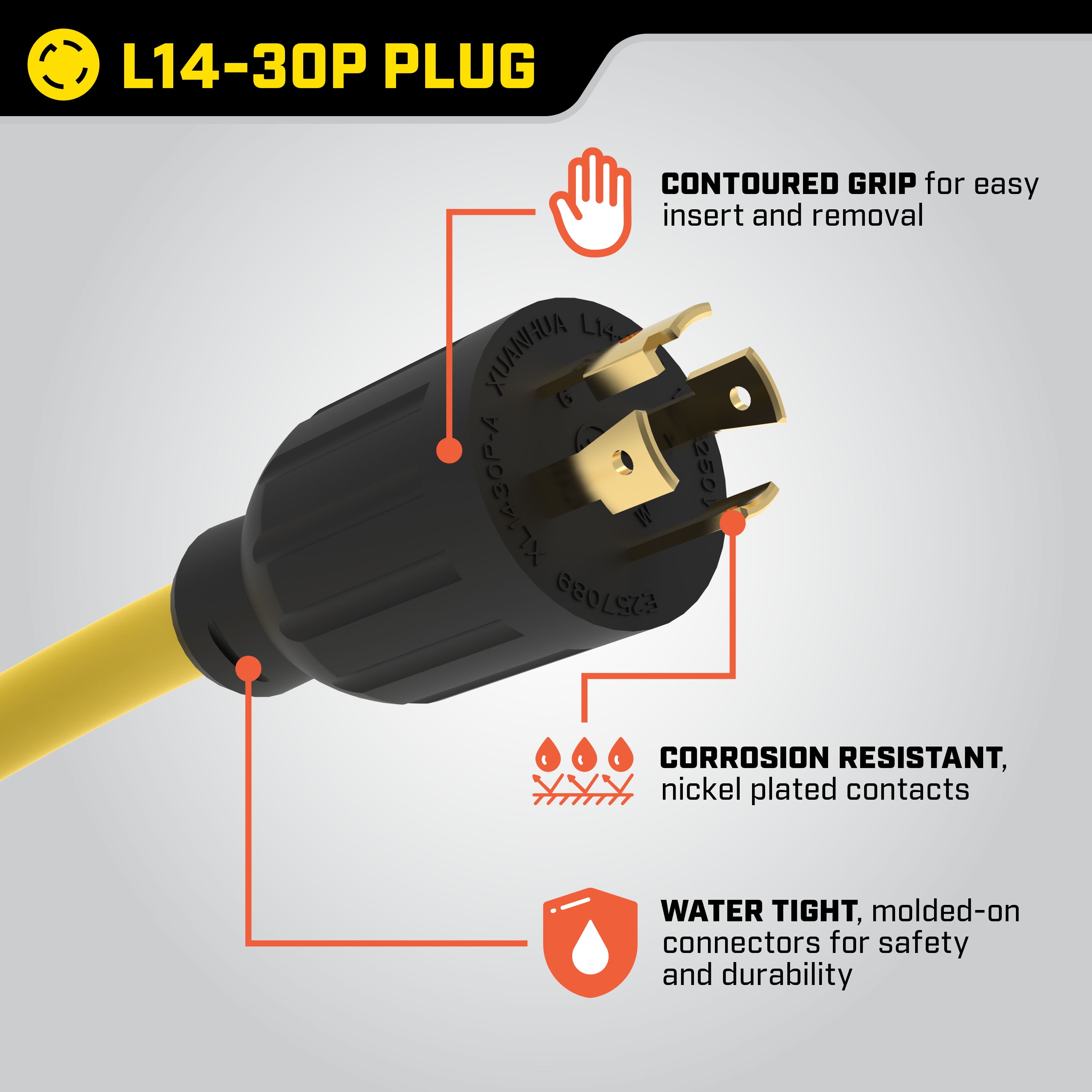 Champion Power Equipment 48043 10 Gauge 25ft Black 4 Outlets Generator Extension Cord