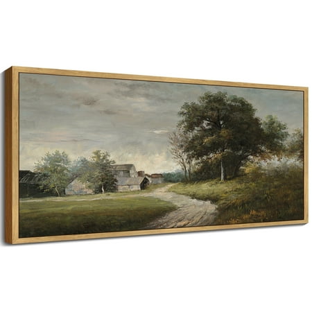 Drsoum Vintage Landscape Wall Art Rustic Farmhouse and French Country Decor for Living Room Kitchen Dining Room Hallway Bedroom 8x16in Natural Framed