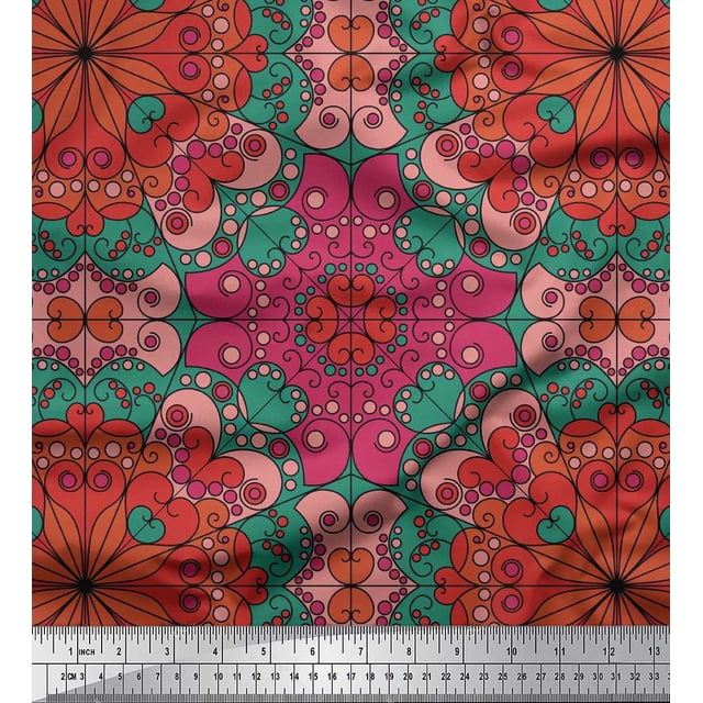Soimoi Polyester Crepe Fabric Mandala Kaleidoscope Print Sewing Fabric Yard 52 Inch Wide
