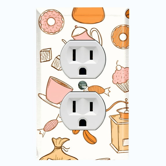 Metal Light Switch Wall Plate Outlet Cover (Coffee Espresso Mocha Bean Pot Sweet Dessert Treat White - Single Duplex)