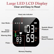Blood Pressure Monitor, Wrist Blood Pressure Cuff LCD Display Automatic Voice Pulsometer Sphygmomanometer, Rechargable Heart Health BP Monitor for Home Travel Use,White