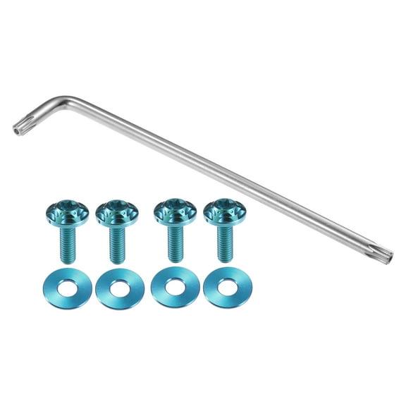 1 Set 1/4" M6 Universal Car Anti Theft License Plate Screws for Car Frame Holder with 4 Washers Blue