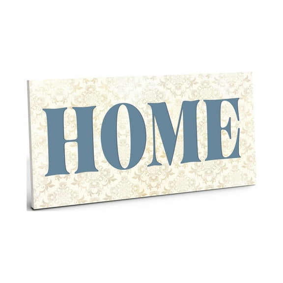 Home Almond Damask Denim Blue 10 x 5 Wood Wall Sign Plaque