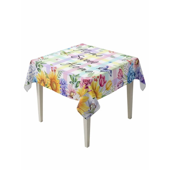 Spring Wildflowers Suqare Tablecloth - 60 x 60 Inch, Watercolor Floral Leaf Colorful Plaid Waterproof & StainResistant Tablecloth, Washable Oil-proof Table Cover for Dining/Party/Wedding/Buffet