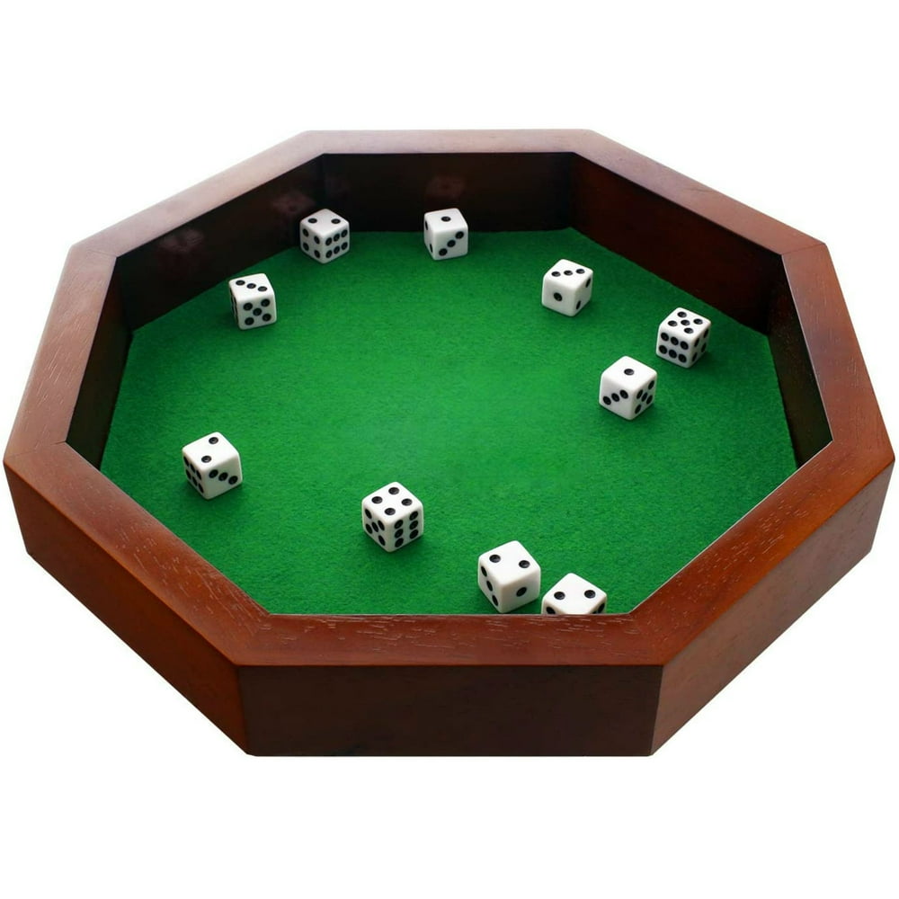 FUN+1 TOYS! 11.75Inch Octagonal Wooden Dice Tray Dice Included