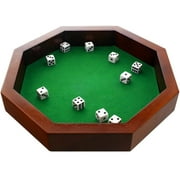 FUN 1 TOYS! 11.75-Inch Octagonal Wooden Dice Tray - Dice Included