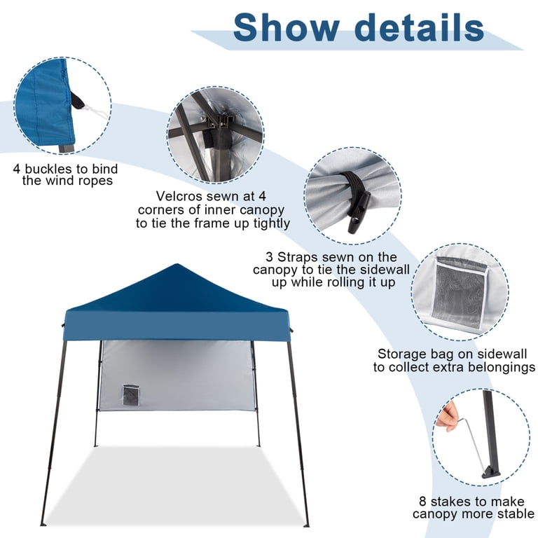 6'X6' Blue Pop Up Canopy Tent, Sun Shelter with Backpack, Quick