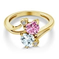 thumbnail image 3 of Gem Stone King 18K Yellow Gold Plated Silver Pink Moissanite Sky Blue Aquamarine and White Lab Grown Diamond Ring for Women (1.56 Cttw, Heart Shape 6MM, Gemstone Birthstone, Size 5), 3 of 6