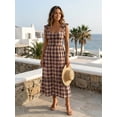 thumbnail image 2 of Vestido de Navidad para mujer con tirantes anudados, sin mangas, con escote corazón y estampado a cuadros. Vestido midi de fiesta., 2 of 8