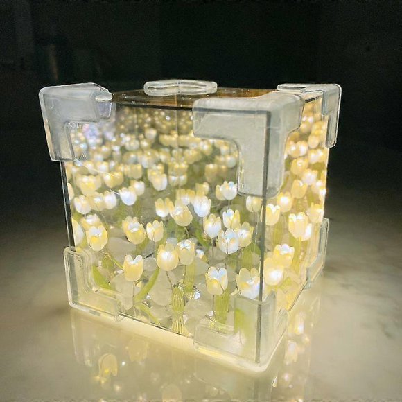 21 Flowers Lampara De Tulipanes, DIY Tulip Night Light Cube Mirror Lamp
