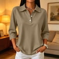 thumbnail image 5 of 3/4 Sleeve Button Collar Polo Shirts for Women Soft Breathable Dressy Casual Blouses Khaki S, 5 of 9