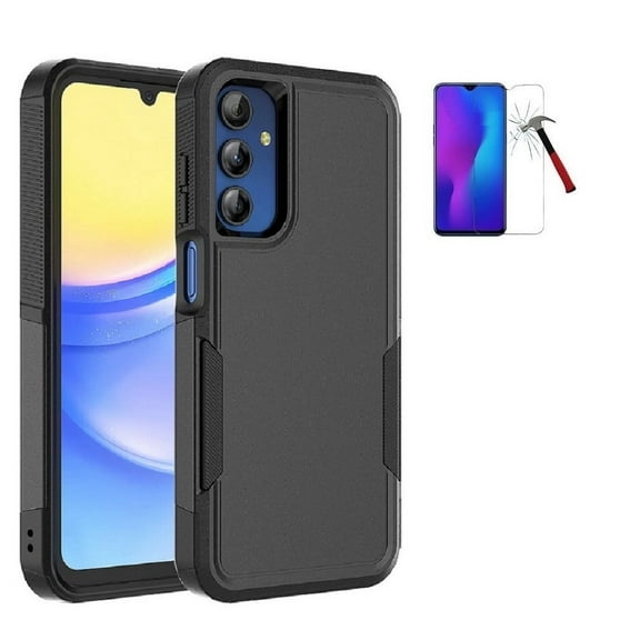 For Samsung Galaxy A25 5G Case, TPU Hard Cover Case   Tempered Glass (Black)